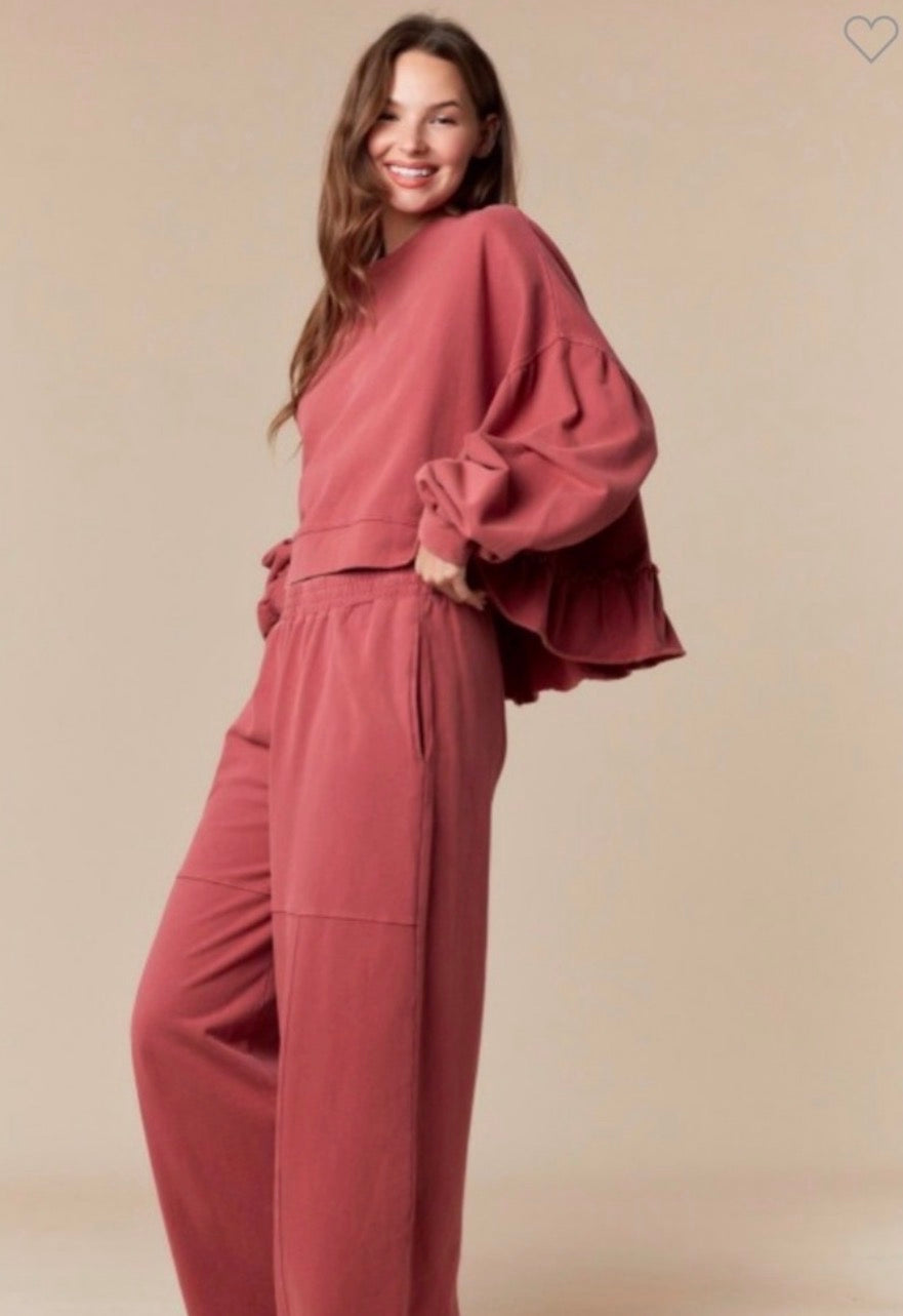 Peach Love California Washed French Terry Wide Fit Track Pants Peach Love California