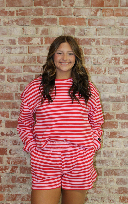 Lulu Mac Pink With Red Stripe Long Sleeve Shirt Girlie Girl Originals