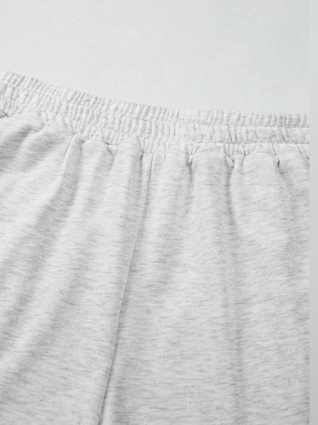 Gray Bow Embroidery Long Sleeve Pullover and Shorts Set LA Society