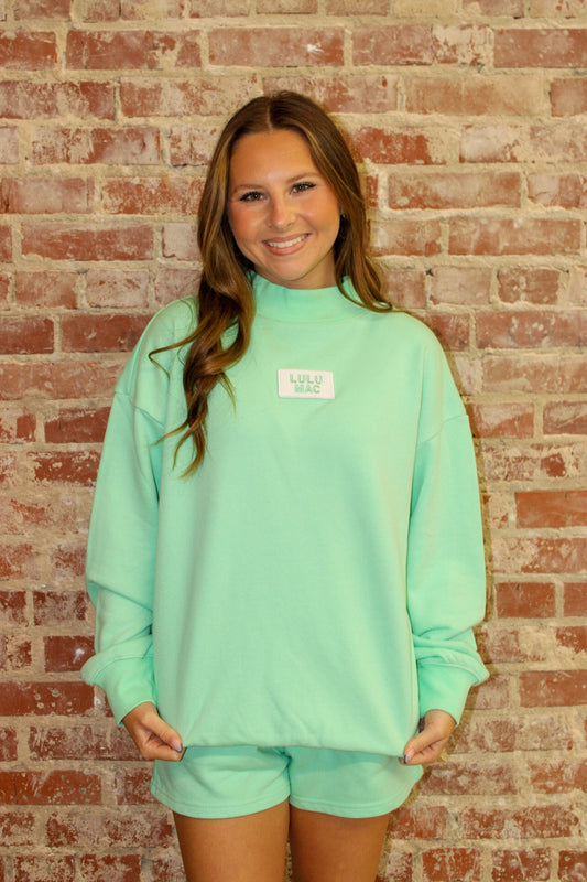 LULU MAC LONGSLEEVE TERRY CLOTH TOP- SEAFOAM LULU MAC