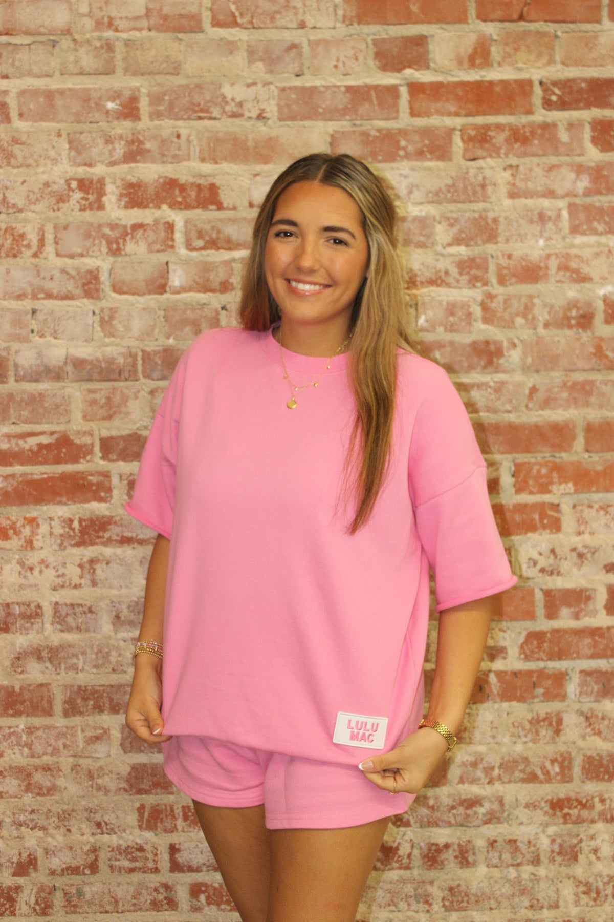 LULU MAC SHORT SLEEVE TERRY CLOTH TOP-BUBBLEGUM LULU MAC