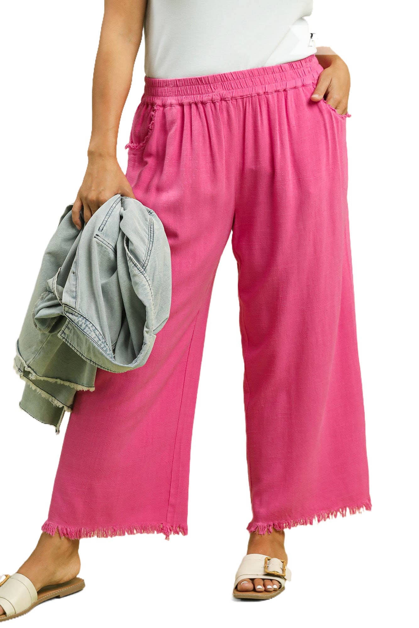 Vanilla Monkey - Plus Linen Blend Frayed Hem Wide Leg Pants: CHARCOAL / 3-2-1 (XL-1XL-2XL) Vanilla Monkey
