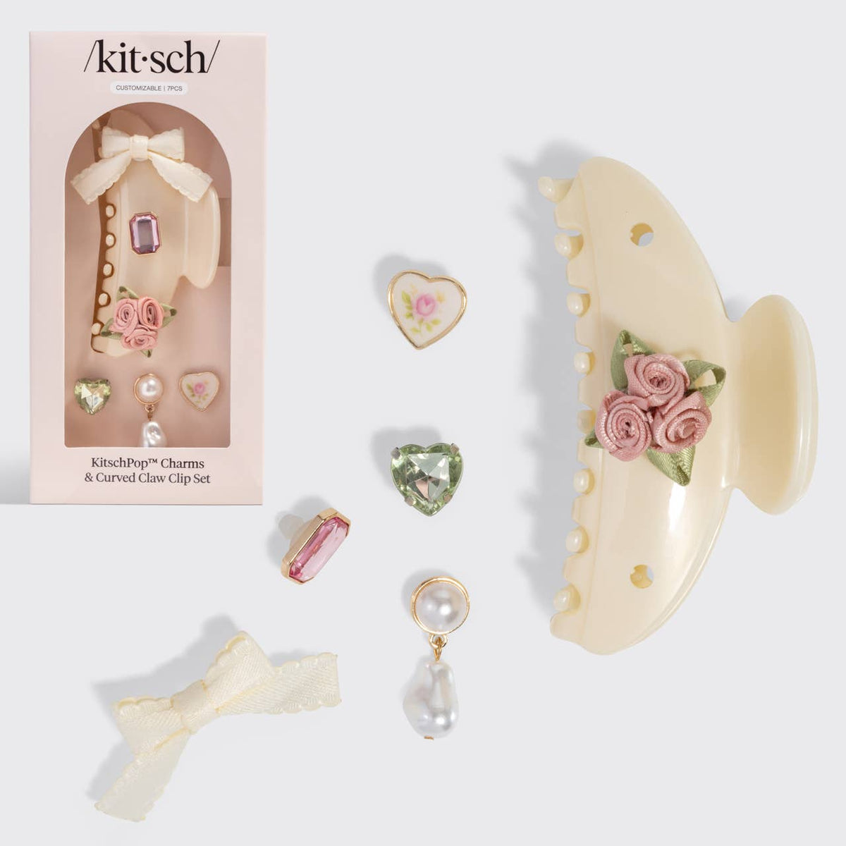 KITSCH - KitschPop™️Curved Claw Clip 7pc Set Vintage- Pearlized Cream KITSCH
