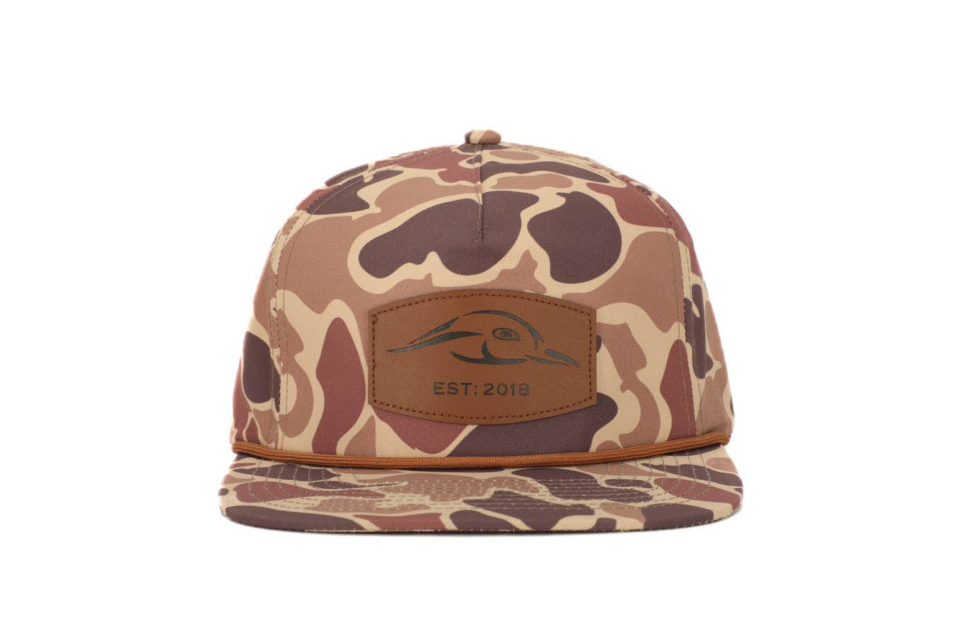 American Flyway Waterfowl - Leather Patch Brown Old School Camo Vintage Rope Old School Hat American Flyway Waterfowl