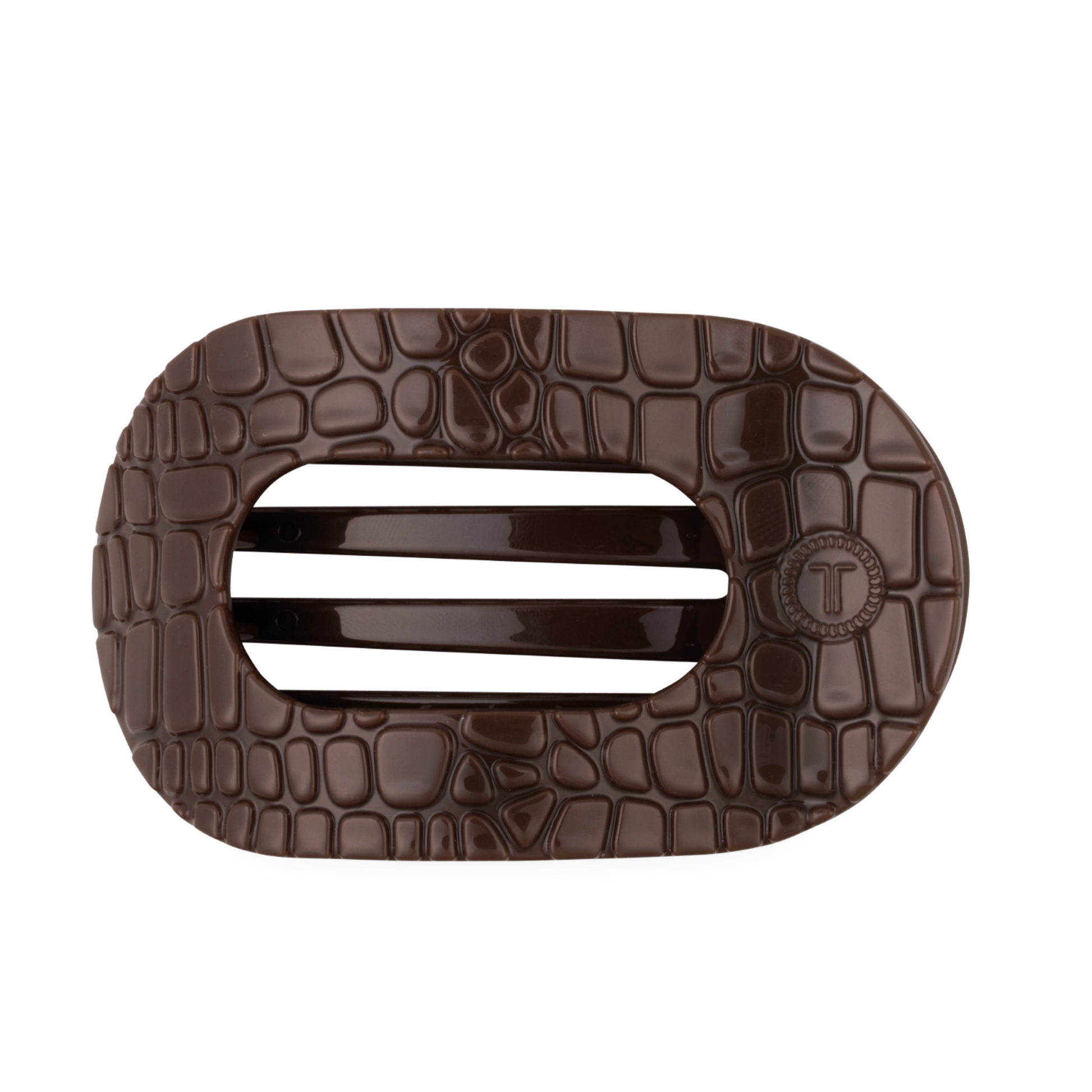 TELETIES - Brown Crocodile Large Flat Round Hair Clip TELETIES
