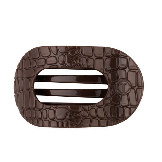 TELETIES - Brown Crocodile Large Flat Round Hair Clip TELETIES
