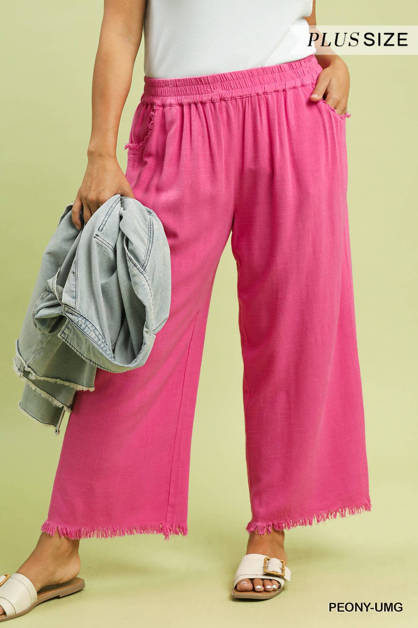 Vanilla Monkey - Plus Linen Blend Frayed Hem Wide Leg Pants: CHARCOAL / 3-2-1 (XL-1XL-2XL) Vanilla Monkey
