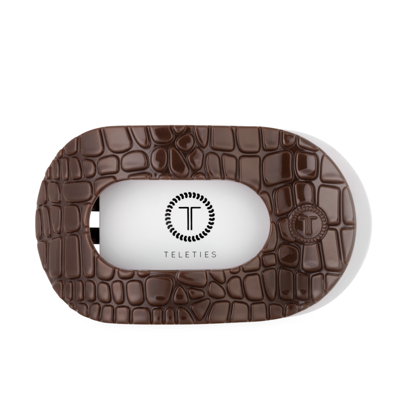 TELETIES - Brown Crocodile Large Flat Round Hair Clip TELETIES