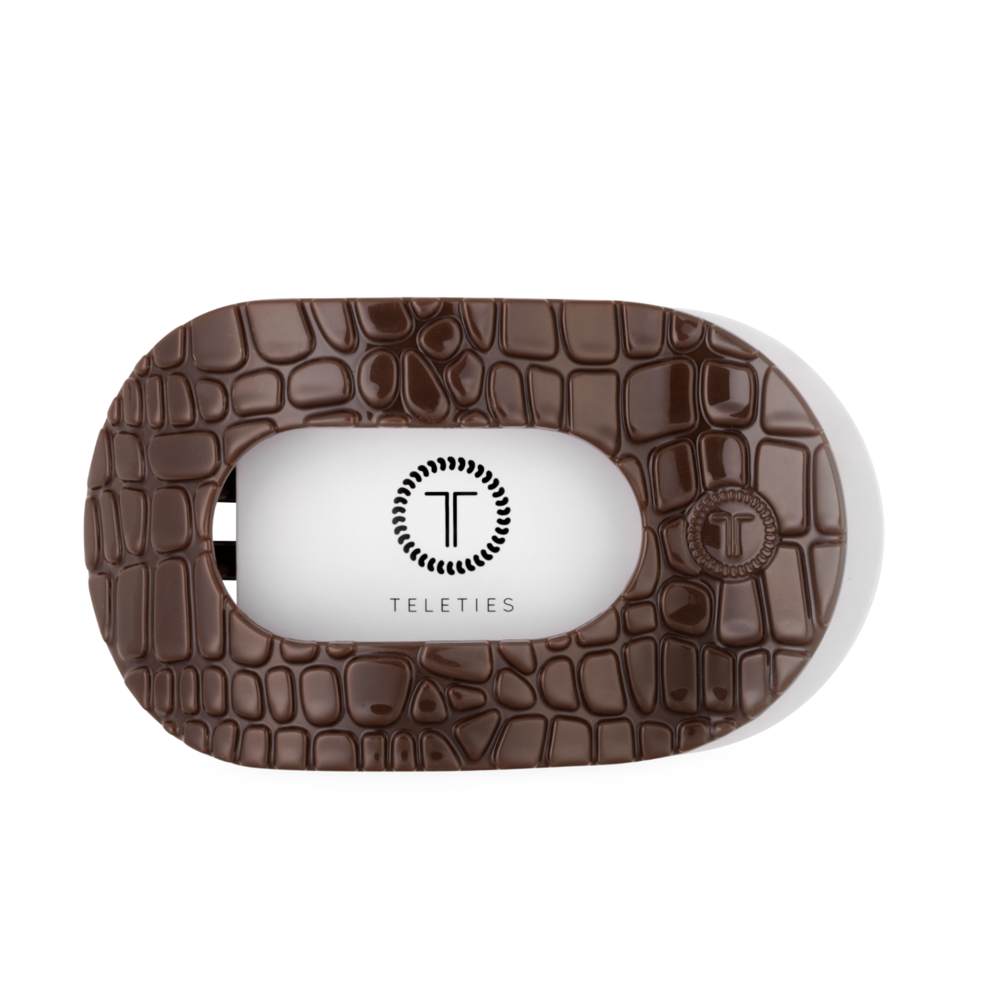 TELETIES - Brown Crocodile Large Flat Round Hair Clip TELETIES