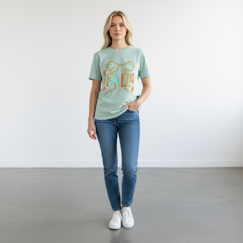 Sage Fall Coquette Bow Graphic Tee SOUTHERN SUNDROP BOUTIQUE