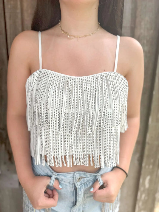 SEQUIN FRINGE COWBOY CROP TOP NYLON APPAREL