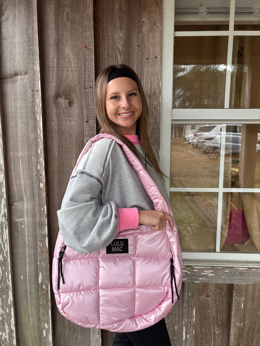 LULU MAC ROSE GOLD PUFFER METALLIC TOTE BAG