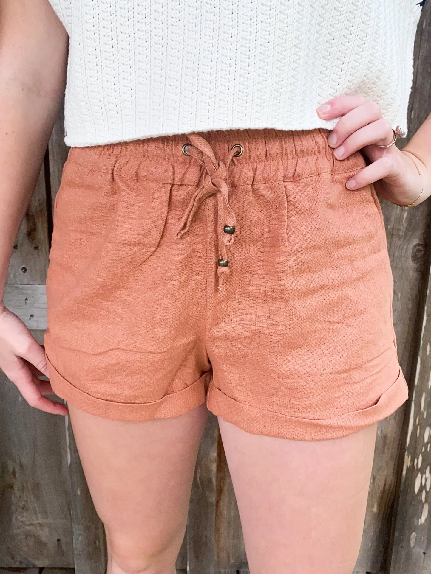 Linen Type Waistband Shorts - String Tie Urban Daizy