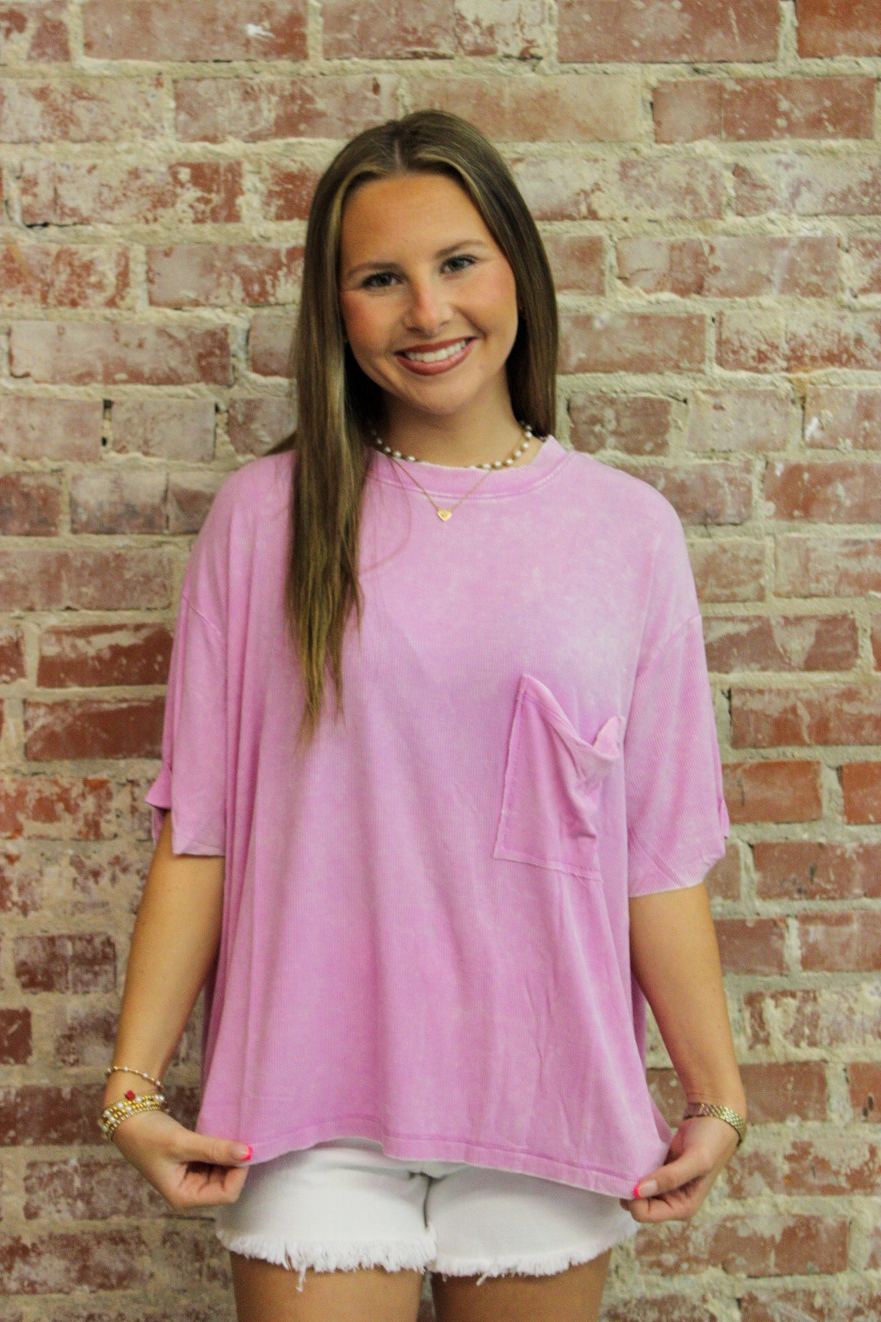 Zenana Washed Ribbed Cuffed Short Sleeve Round Neck Top Zenana