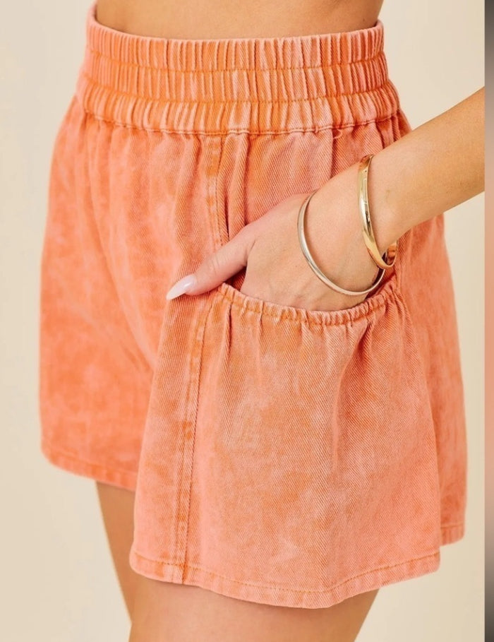 Day + Moon Mandarin Washed Stretchy Denim Shorts with Pockets day & moon