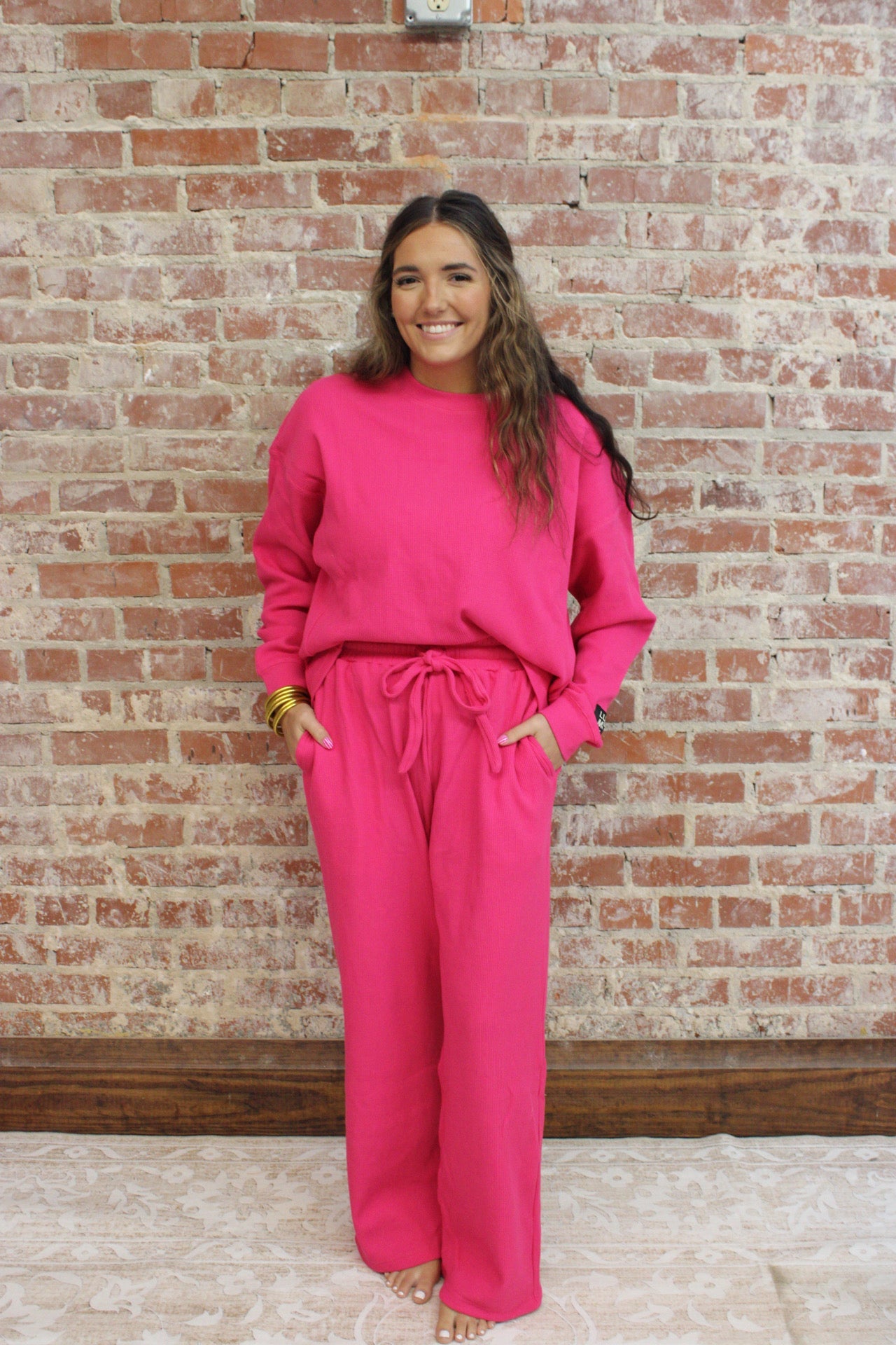 Lulu Mac Hot Pink Waffle Knit Long Sleeve Top Girlie Girl Originals