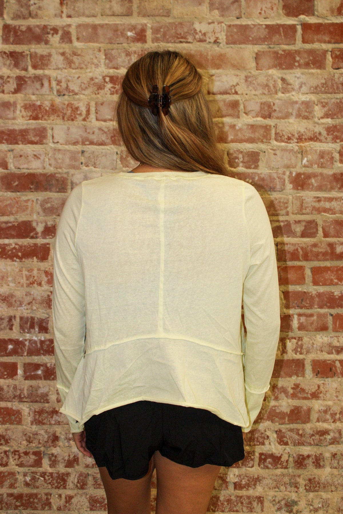 KIMBERLY C Yellow Cotton Slub Long Sleeve Layering Top KIMBERLY C