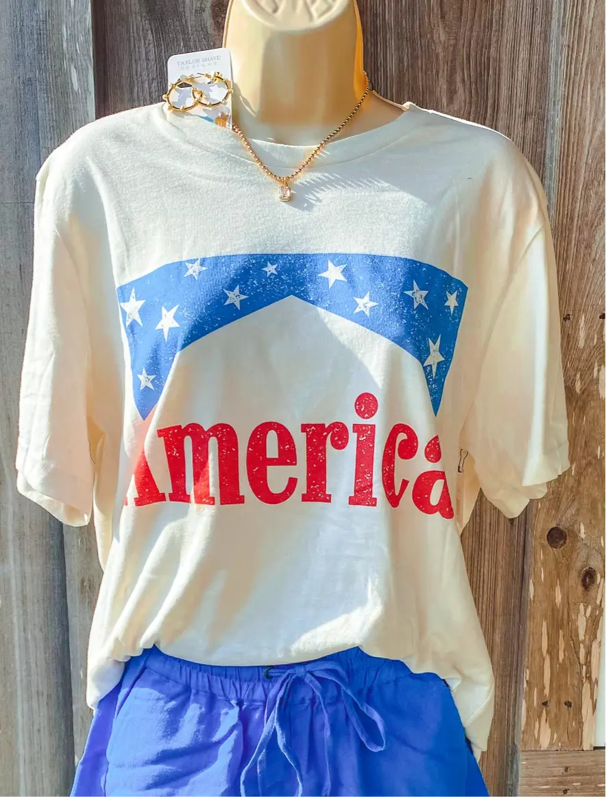 Oversized America Vintage Graphic Ring Spun Cotton Women Tee GOLDEN ROSE CO