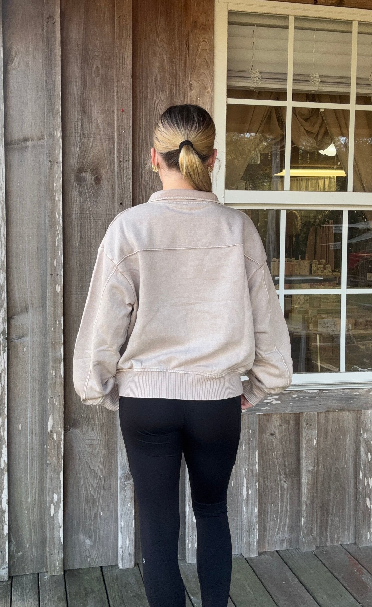 Zenana Ash Mocha Acid Wash Fleece Half Zip Pullover zenana