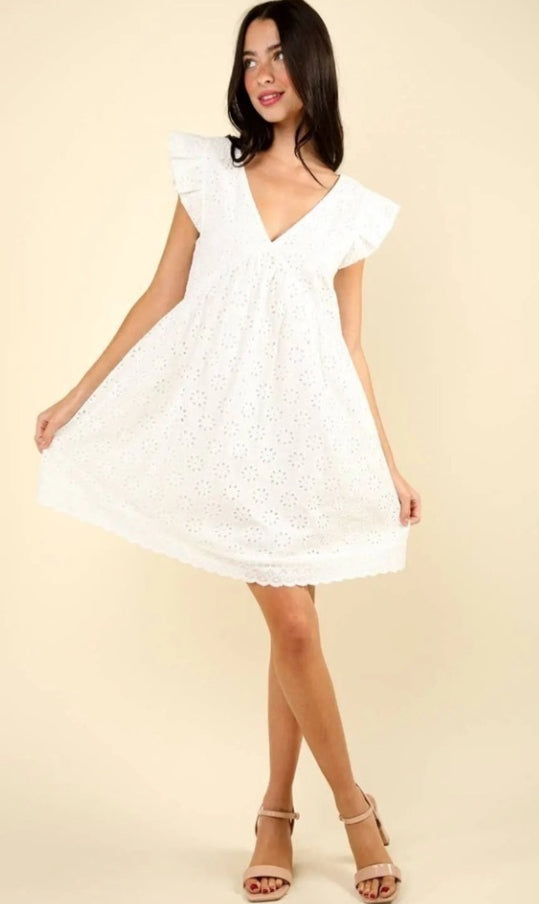 Flare Eyelet Cotton Mini Dress VERY J