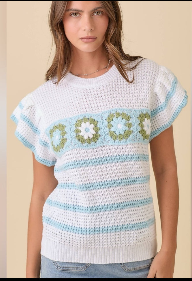 Women’s Ruffle Sleeve Sweater Knit Top Main Strip