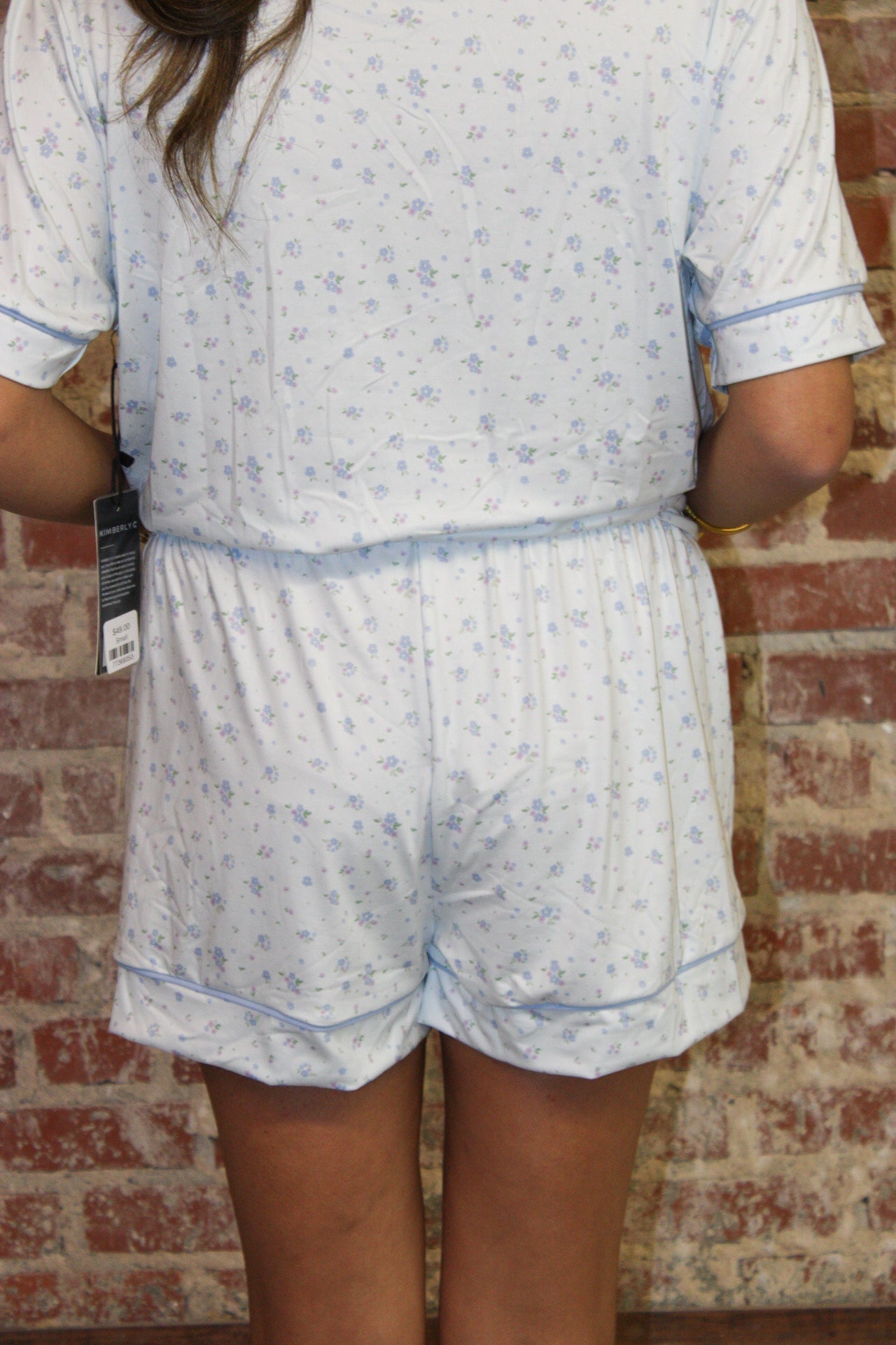 KIMBERLY C Blue Ditsy Print with Contrast Piping Top And Bottom Pajama Set KIMBERLY C