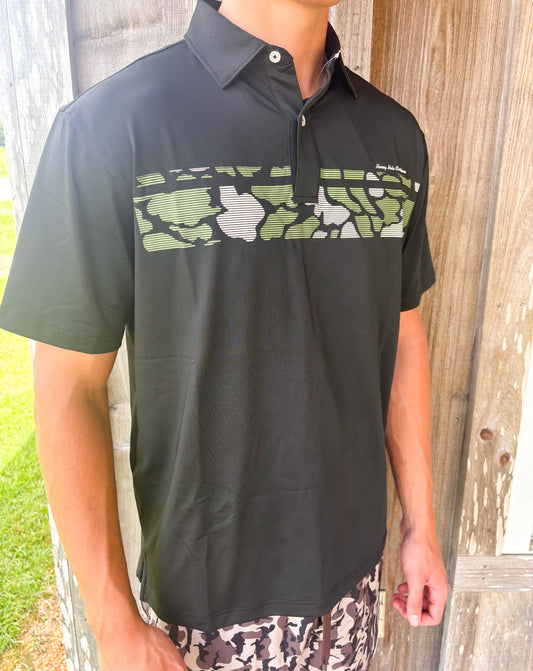 Hone Hole Outdoors Camo Black Performance Polo Shirt Honey Hole Outdoors