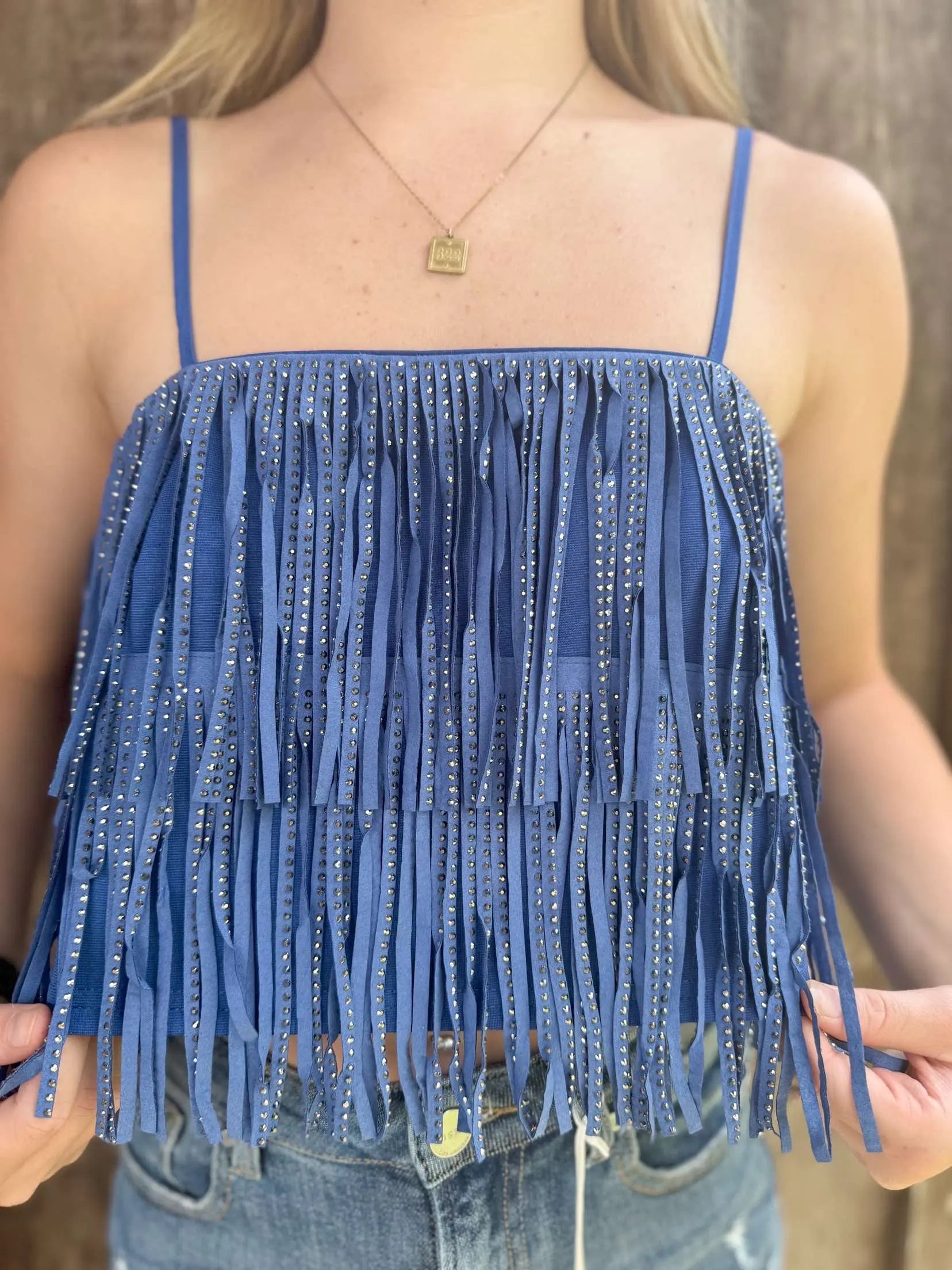 SEQUIN FRINGE COWBOY CROP TOP NYLON APPAREL