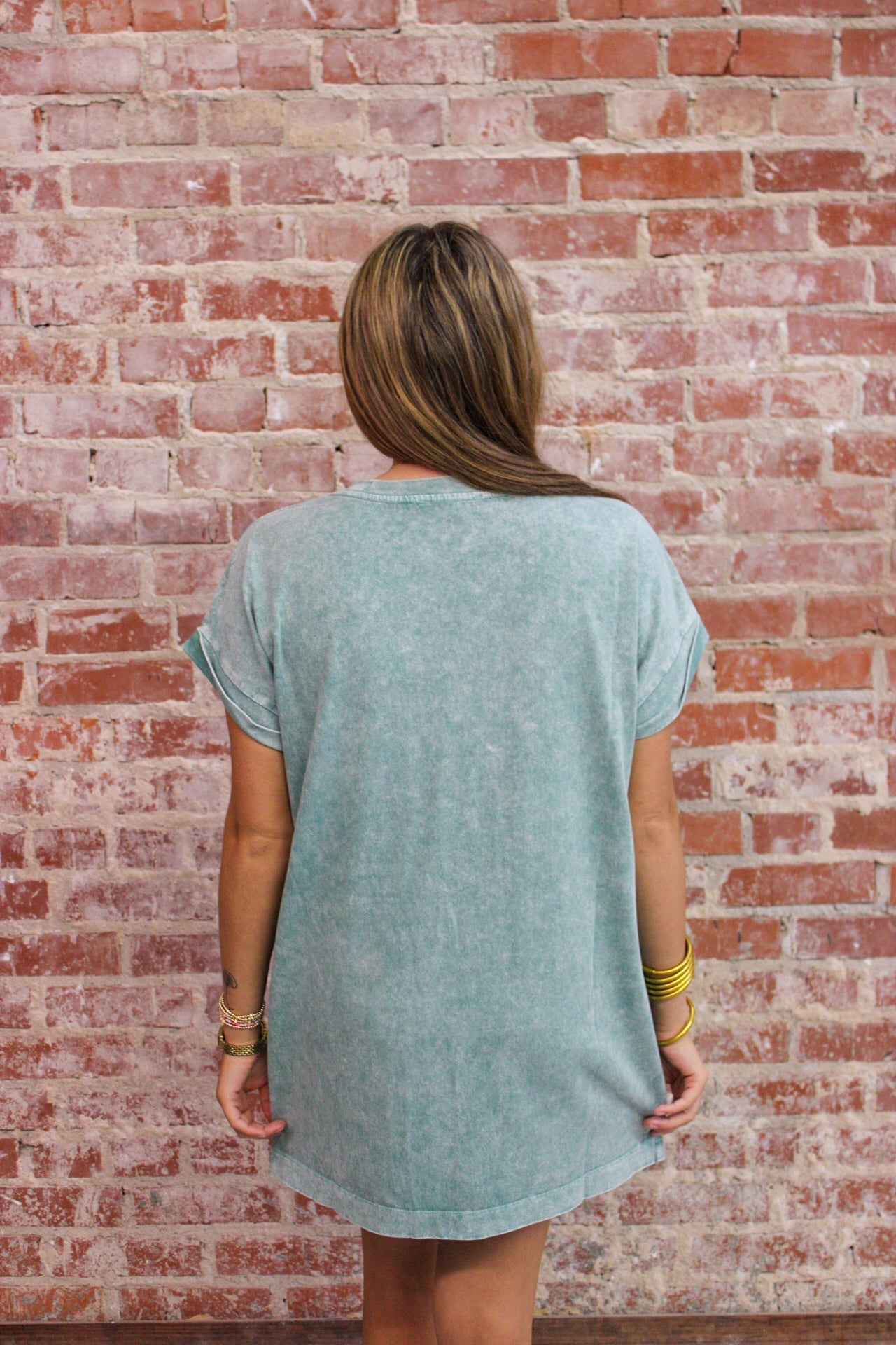 Zenana Halo DK Green Washed Premium Cotton T-shirts Dress Zenana