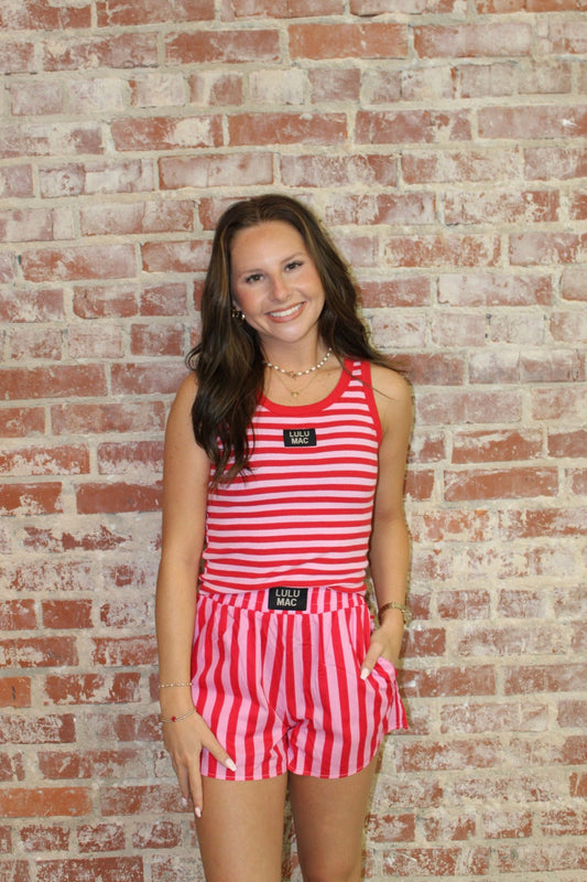 Lulu Mac Red With Pink Striped Boxer Short Girlie Girl Originals