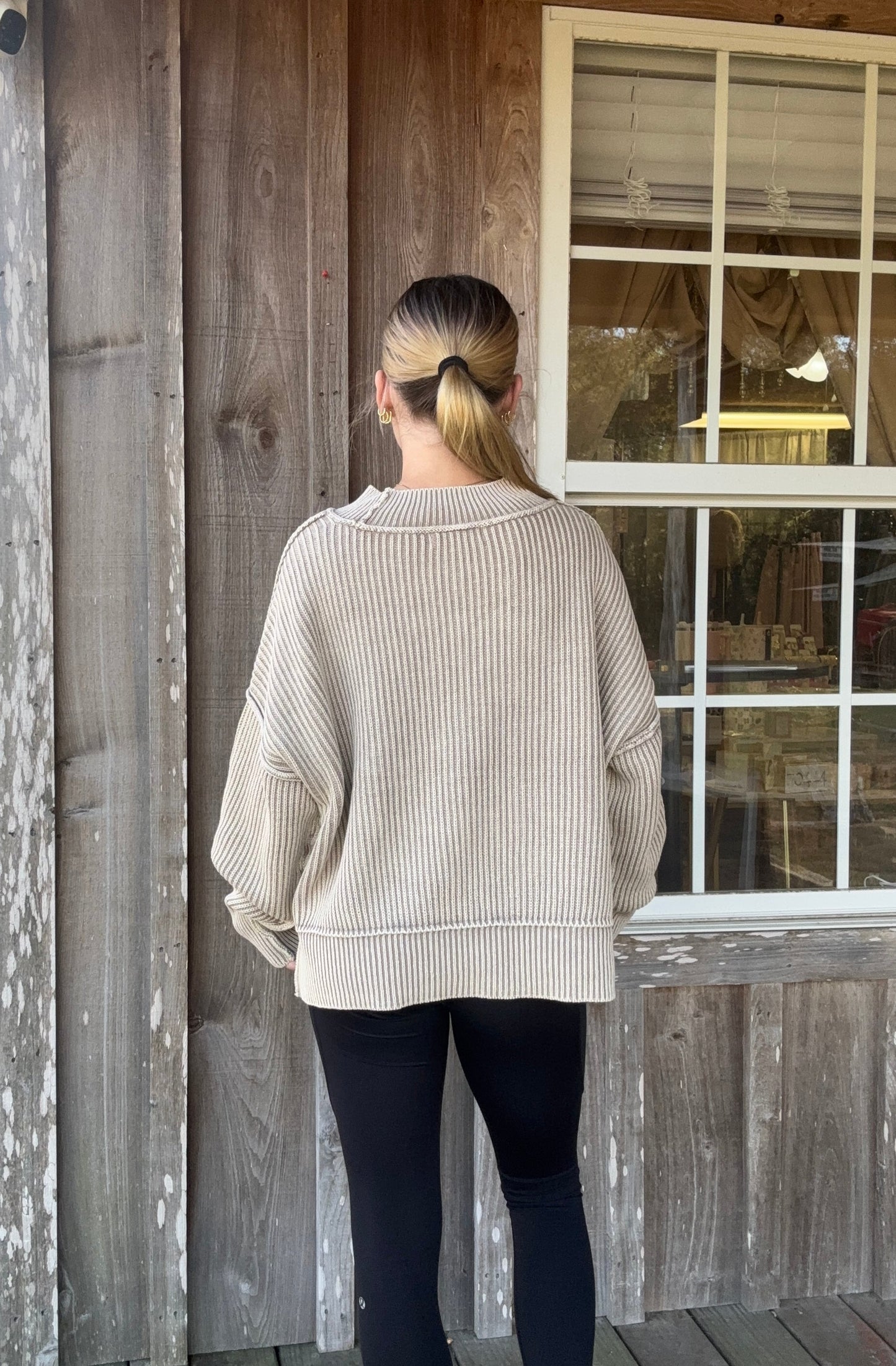 ZENANA Lt Mocha Washed Side Slit Oversized Cropped Sweater zenana