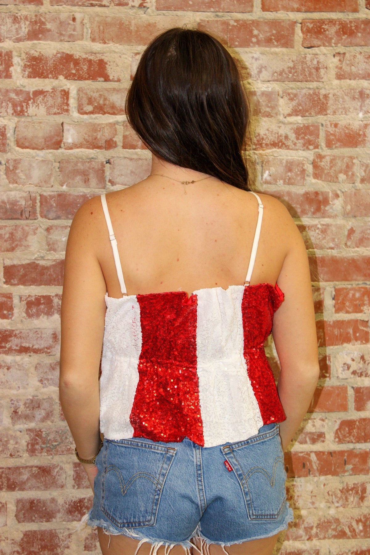 Peach Love Red and White Sequin Color Block Cami Top peach love california