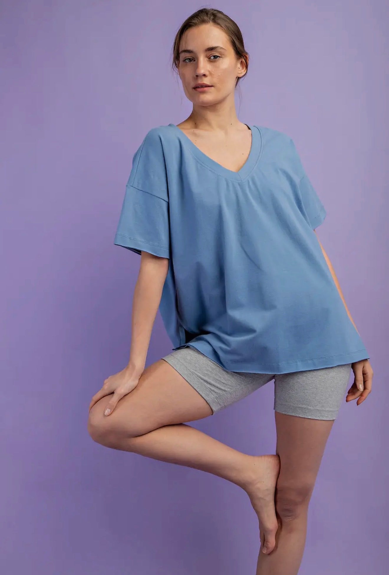 Oversized V-neck Reversible Short Sleeve Top Rae mode