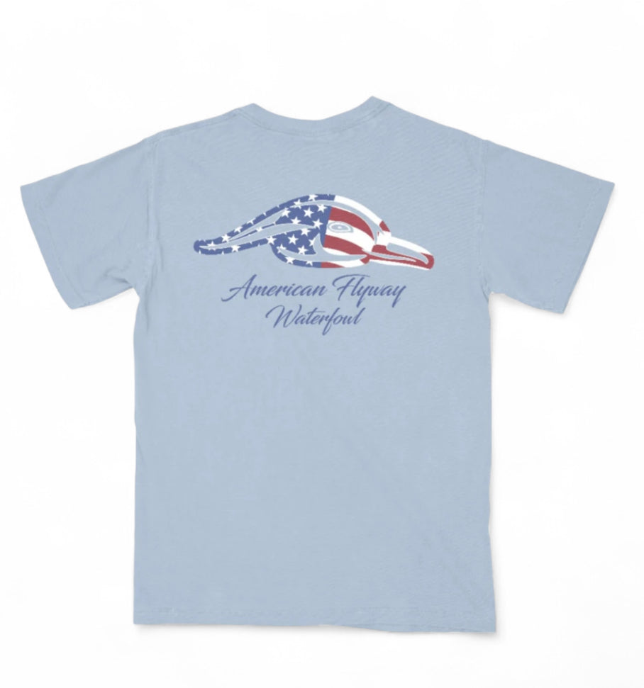 American Flyway Waterfowl - Stars and Stripes Tee - Light Blue: XXL American Flyway Waterfowl