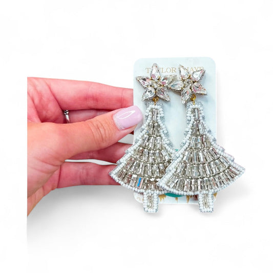 Taylor Shaye Beaded Crystal Christmas Tree  Dangling Earrings Taylor Shaye Designs