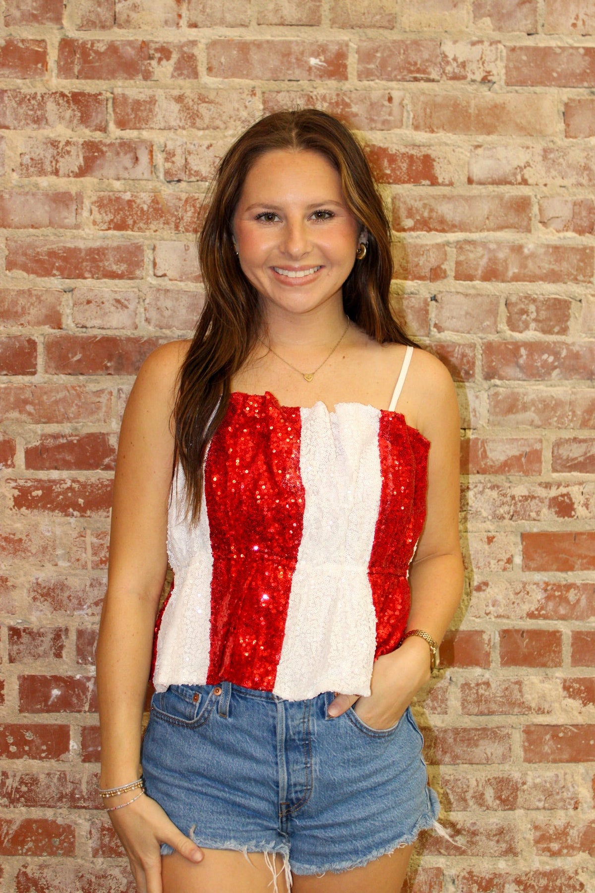 Peach Love Red and White Sequin Color Block Cami Top peach love california