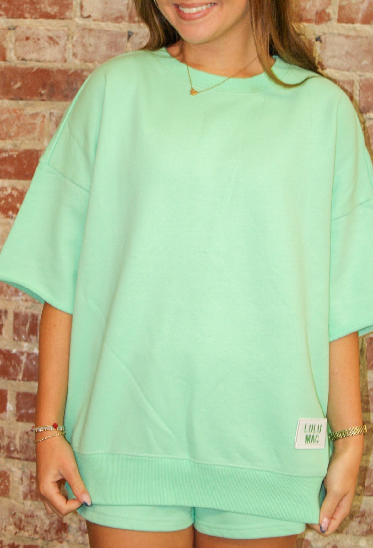 LULU MAC SHORT SLEEVE TERRY CLOTH TOP-SEAFOAM LULU MAC