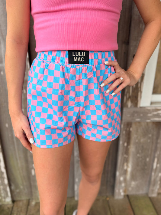Lulu Mac Blue And Pink Checker Boxer Shorts