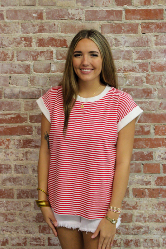 Zenana Stripe Contrast Trim Rib Banded Top Stripe Contrast Trim Rib Banded Top Zenana