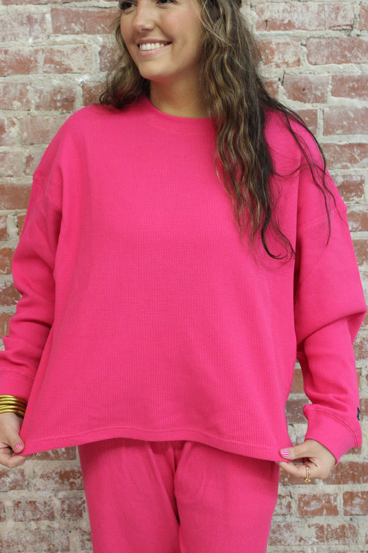 Lulu Mac Hot Pink Waffle Knit Long Sleeve Top Girlie Girl Originals