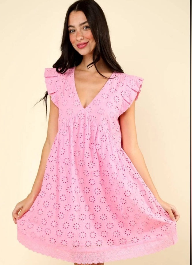 Flare Eyelet Cotton Mini Dress VERY J