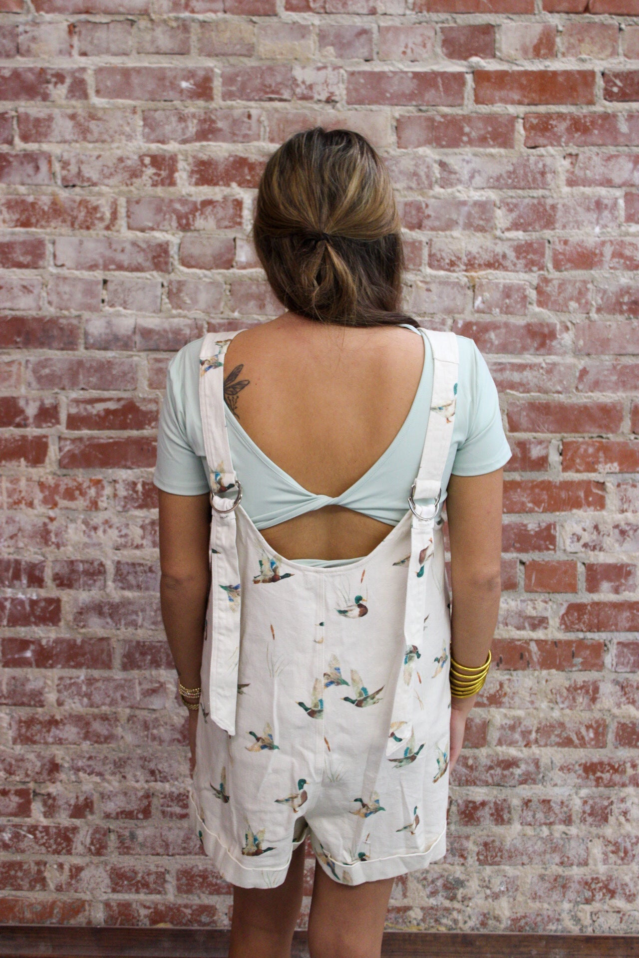 Ivory Mallard Duck Print Cotton Twill Loose Fit Romper Vanilla Monkey