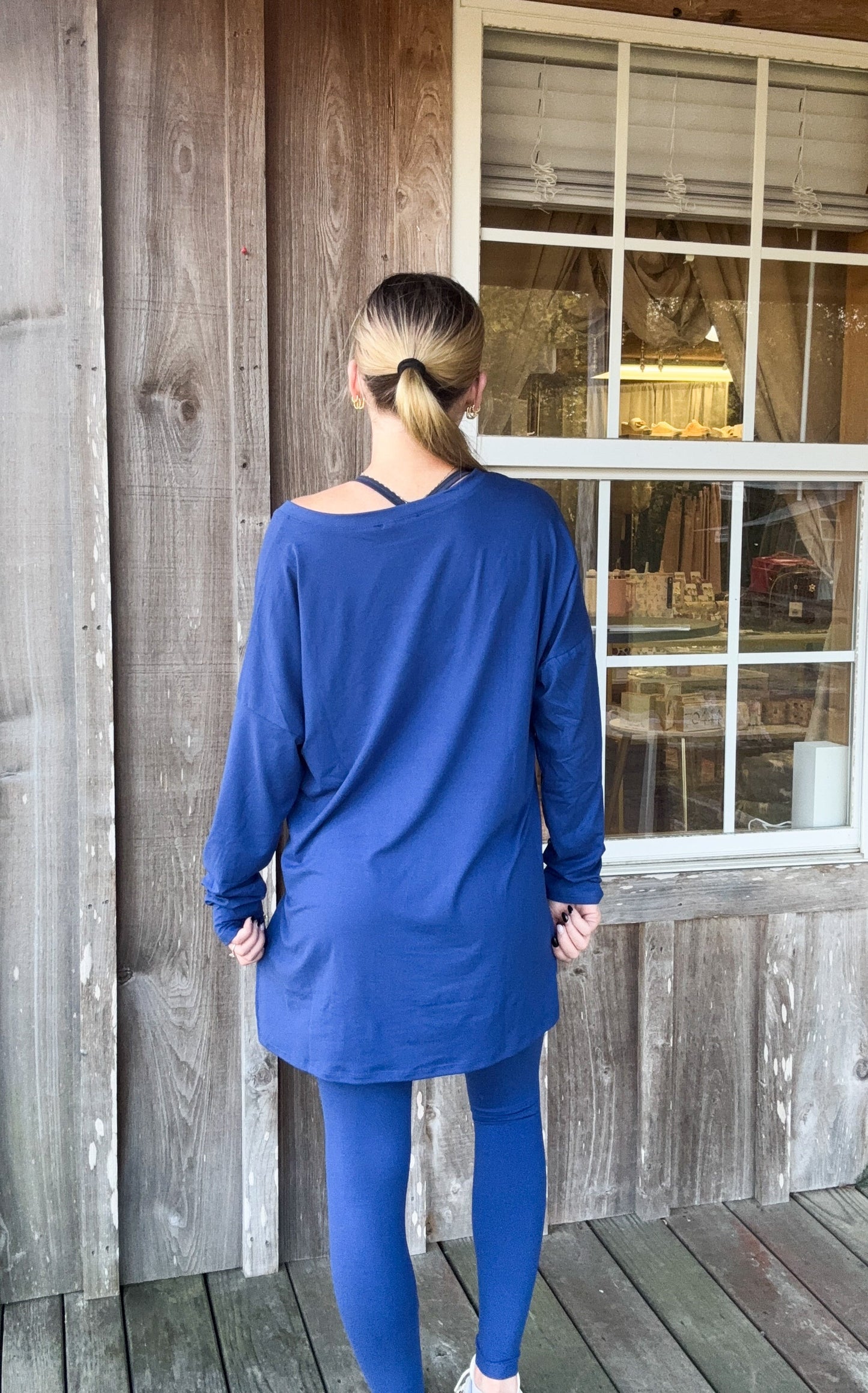 Zenana Lt Navy Brushed Dty Microfiber Loungewear Set zenana