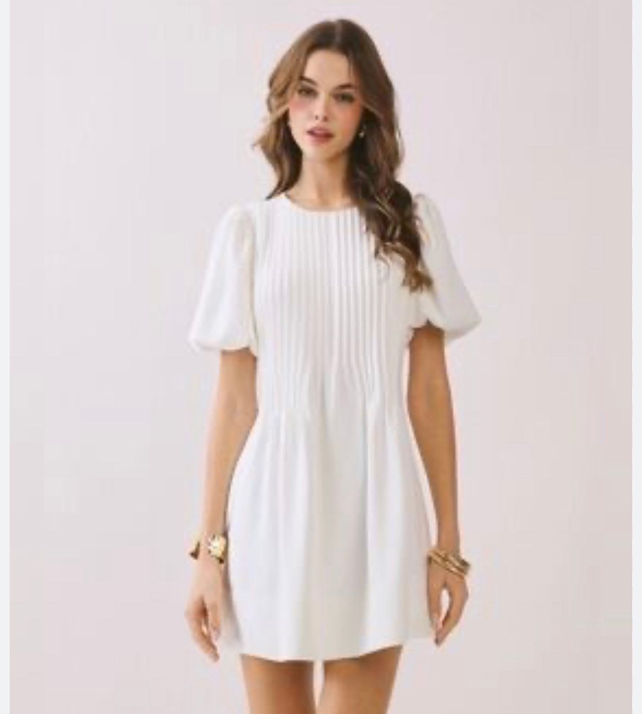 TCEC White Pleated Detail Back Hidden Zipper A Line Dress TCEC