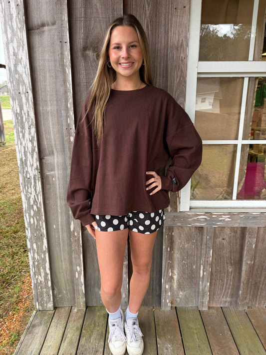 Lulu Mac Waffle Knit Brown Long Sleeve Top Girlie Girl Originals