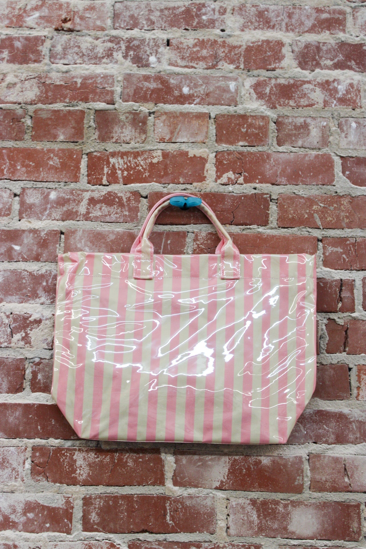 LDC Pink Glossy Striped Large Tote Bag Little Daisy Closet