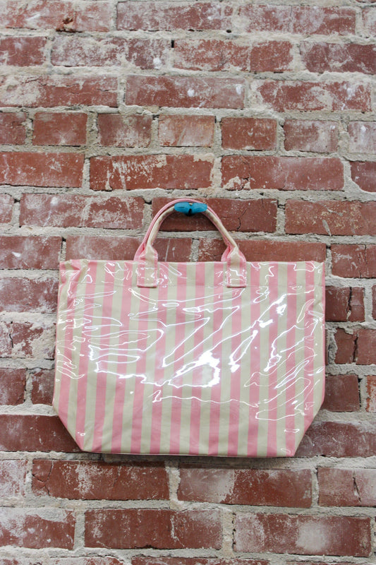 LDC Pink Glossy Striped Large Tote Bag Little Daisy Closet