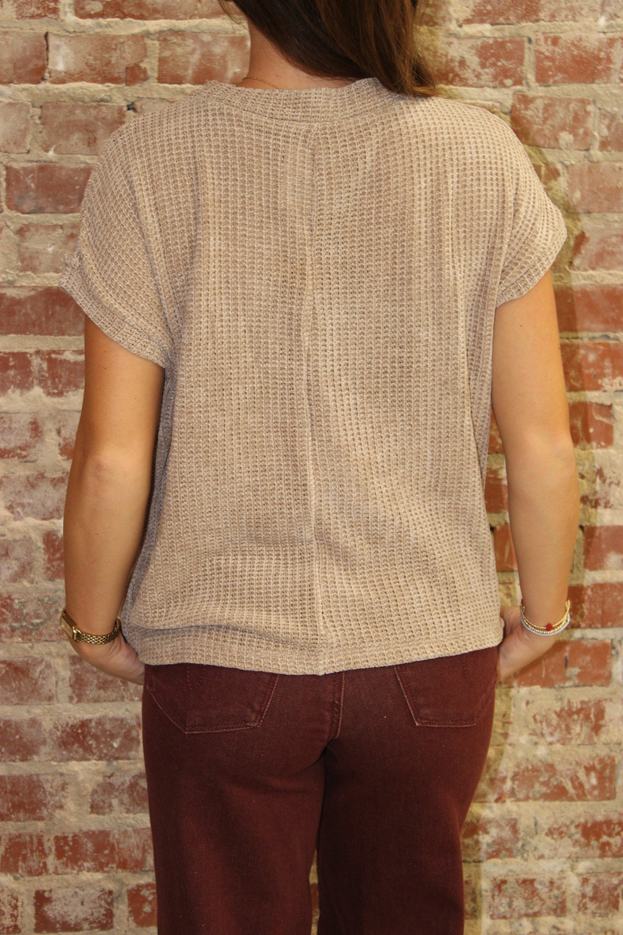 Zenana As Mocha Chenille Waffle Short Sleeve Sweater: Vanilla Monkey