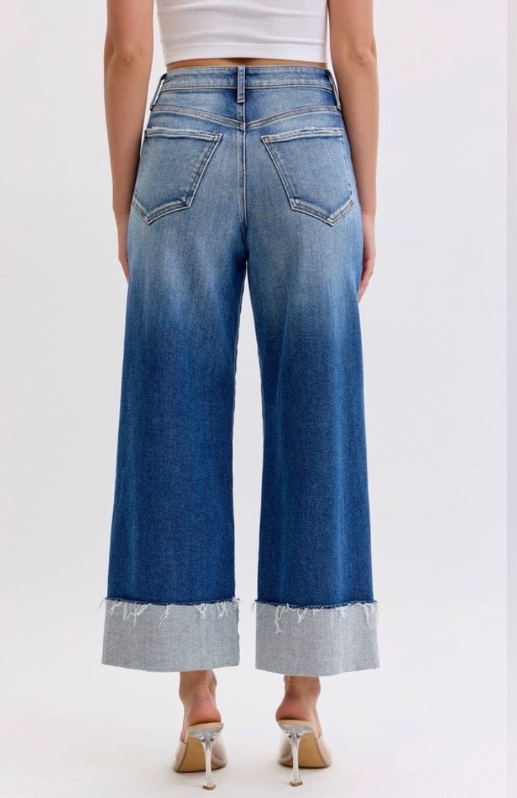 Cello Jeans Medium Wash  High Rise Crop Wide Leg With Cuff Jeans Cello Jeans