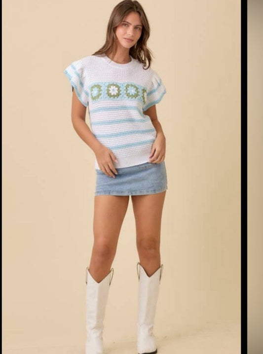 Women’s Ruffle Sleeve Sweater Knit Top Main Strip